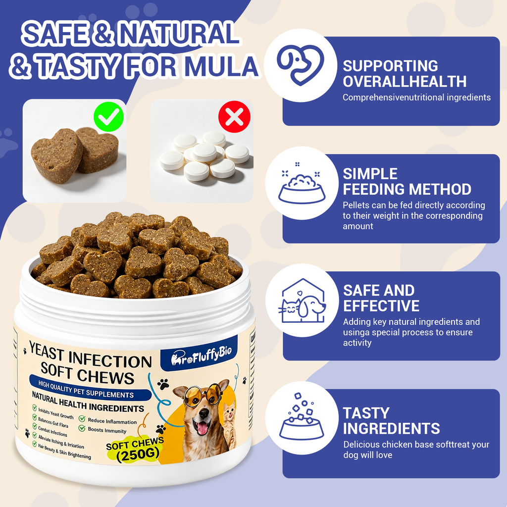 ProFluffyBio Natural Dog Yeast Infection Treatment - Itchy Skin & Ear Relief, Reduces Inflammation & Irritation, Soothes Allergy Symptoms - Herbal Supplement Soft Chews for Dogs' Healthy Itch Relief (250g)