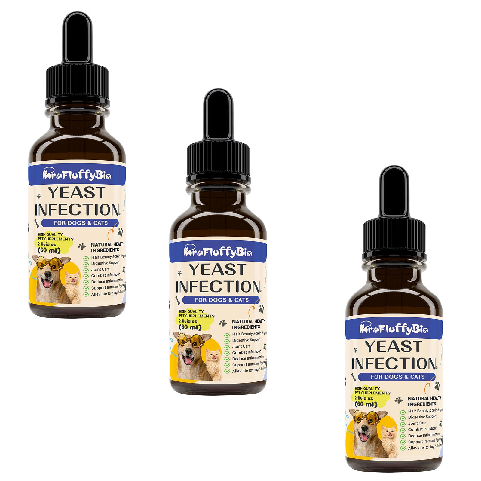 ProFluffyBio Natural Dog Yeast Infection Treatment - Itchy Skin & Ear Relief, Reduces Inflammation & Irritation, Soothes Allergy Symptoms - Herbal Supplement Drops for Dogs' Healthy Itch Relief (2 Oz)