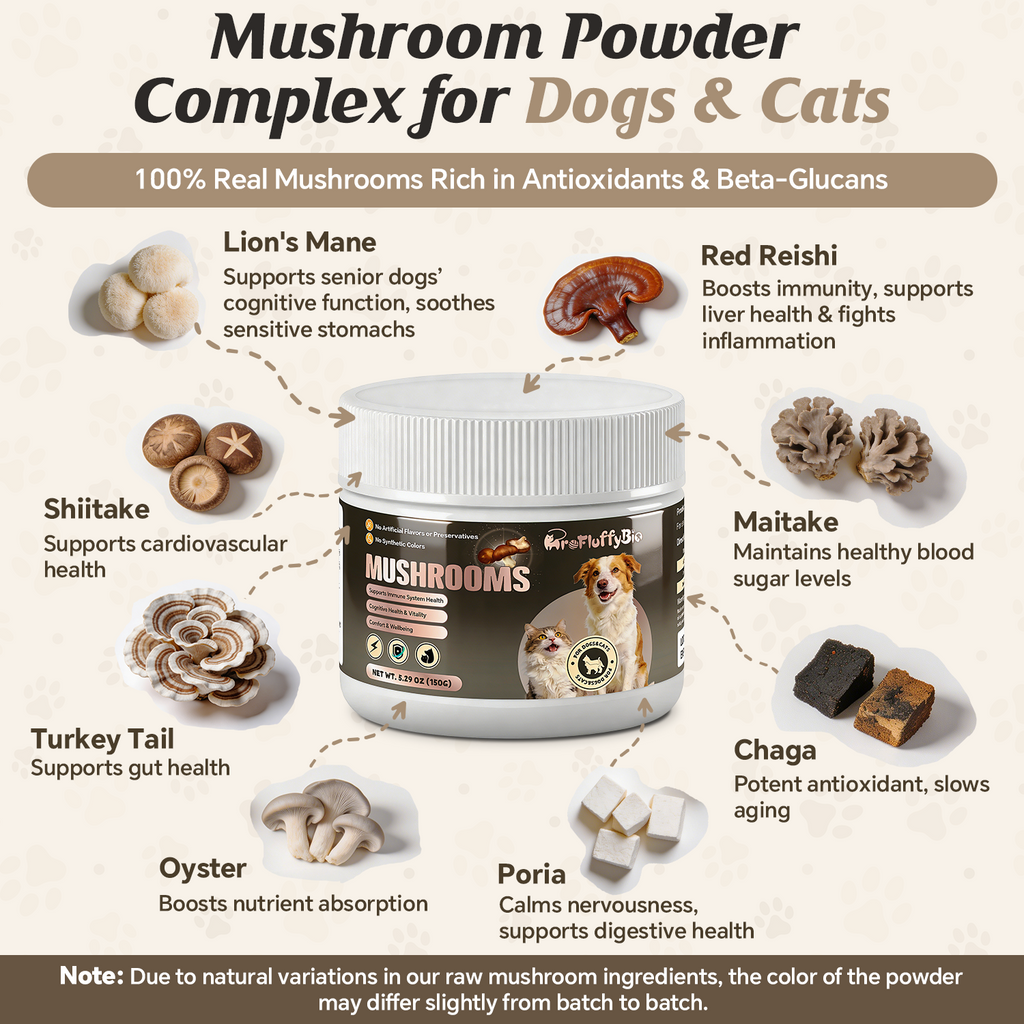 ProFluffyBio Turkey Tail Mushroom Powder For Dogs - For Lumps & Bumps, Immunity, Respiratory, Digestion & Cellular Health（150g）