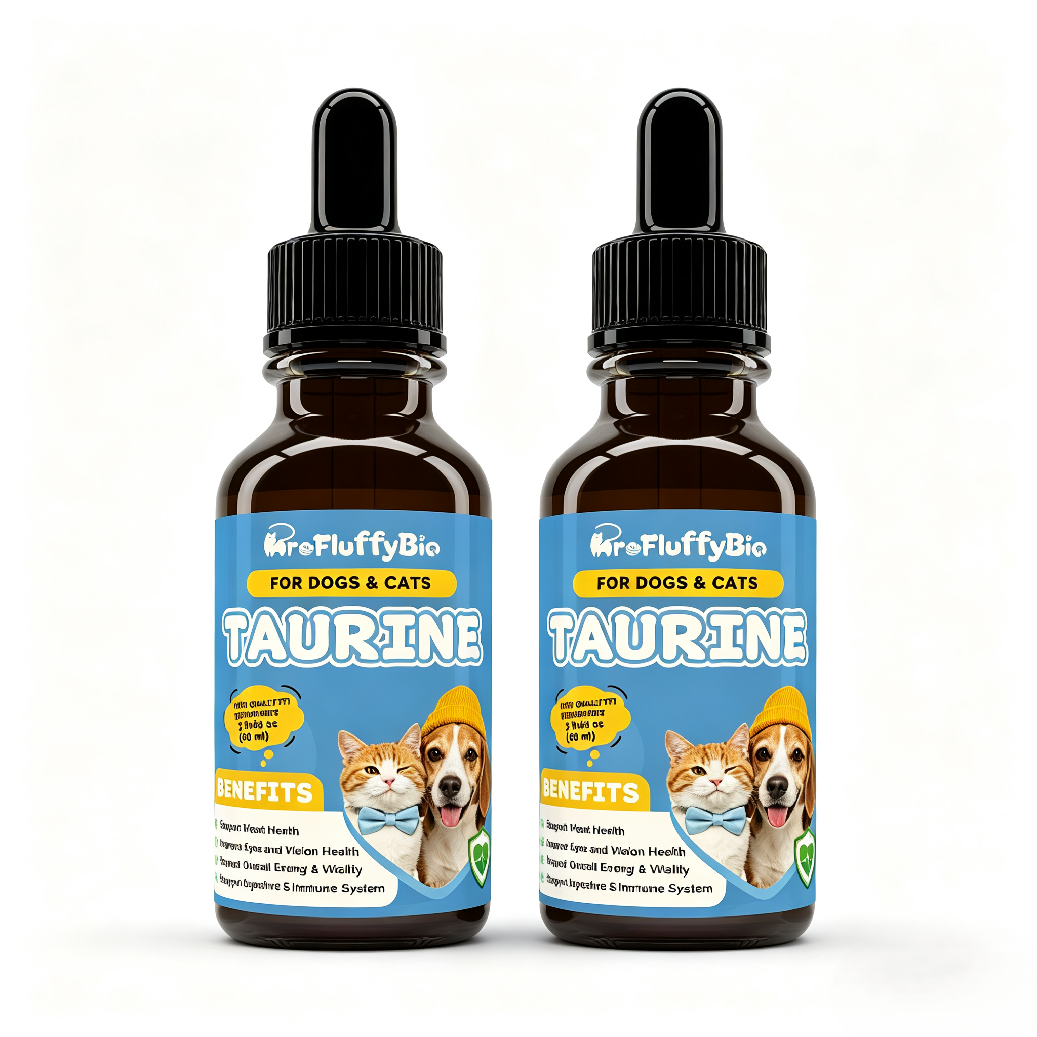 ProFluffyBio Taurine Supplement for Dogs & Cats Liquid Drops Heart Healthy 60mL (1pack) Pets Daily Amino Acid Nutrition Supplement, 100mg Taurine /mL, Vision Support, Vitamins for Heart, Energy & Vitality