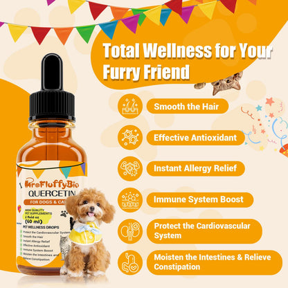 ProFluffyBio Natural Quercetin Antioxidant Edible Canine Nutritional Drops - 2 oz Vitamin Supplement for Skin & Ear Itch, Inflammation Relief, Canine Nutritional Supplement