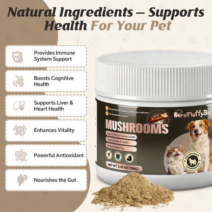 ProFluffyBio Turkey Tail Mushroom Powder For Dogs - For Lumps & Bumps, Immunity, Respiratory, Digestion & Cellular Health（150g）