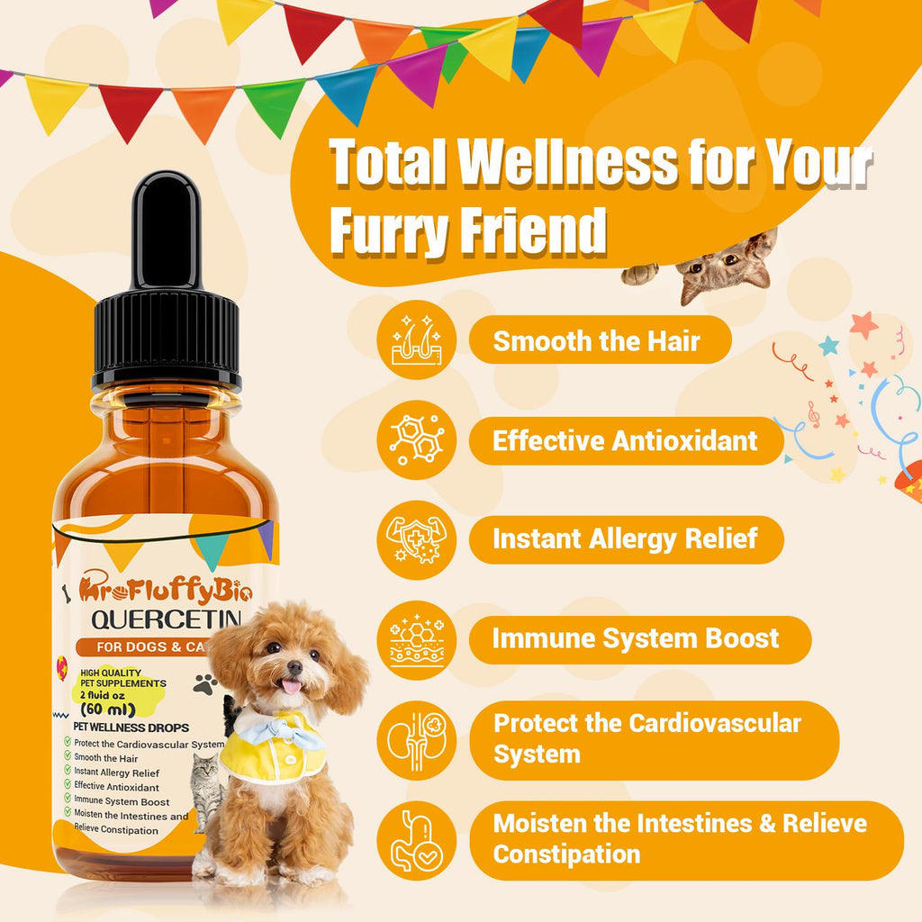 ProFluffyBio Natural Quercetin Antioxidant Edible Canine Nutritional Drops - 2 oz Vitamin Supplement for Skin & Ear Itch, Inflammation Relief, Canine Nutritional Supplement