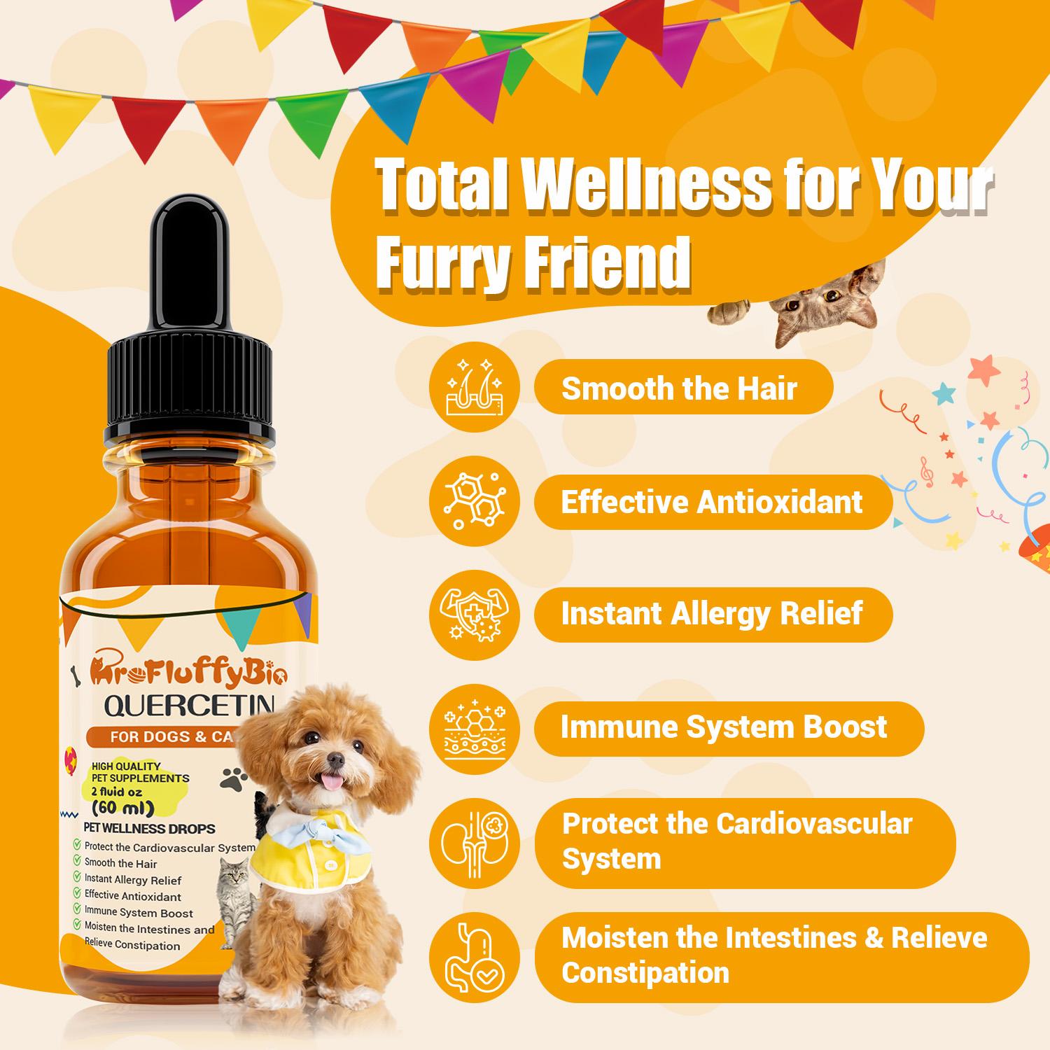ProFluffyBio Natural Quercetin Antioxidant Edible Canine Nutritional Drops - 2 oz Vitamin Supplement for Skin & Ear Itch, Inflammation Relief, Canine Nutritional Supplement