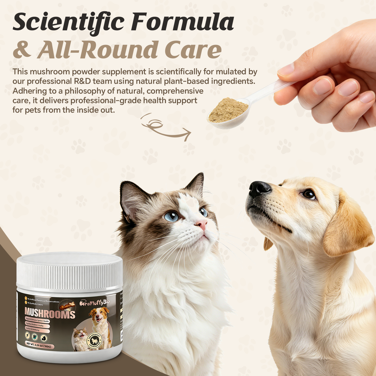 ProFluffyBio Turkey Tail Mushroom Powder For Dogs - For Lumps & Bumps, Immunity, Respiratory, Digestion & Cellular Health（150g）