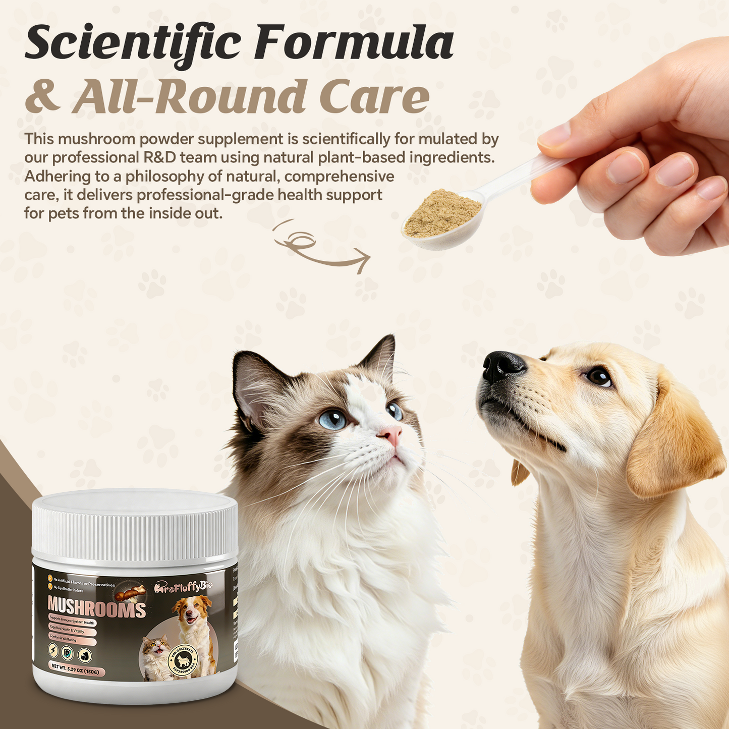ProFluffyBio Turkey Tail Mushroom Powder For Dogs - For Lumps & Bumps, Immunity, Respiratory, Digestion & Cellular Health（150g）