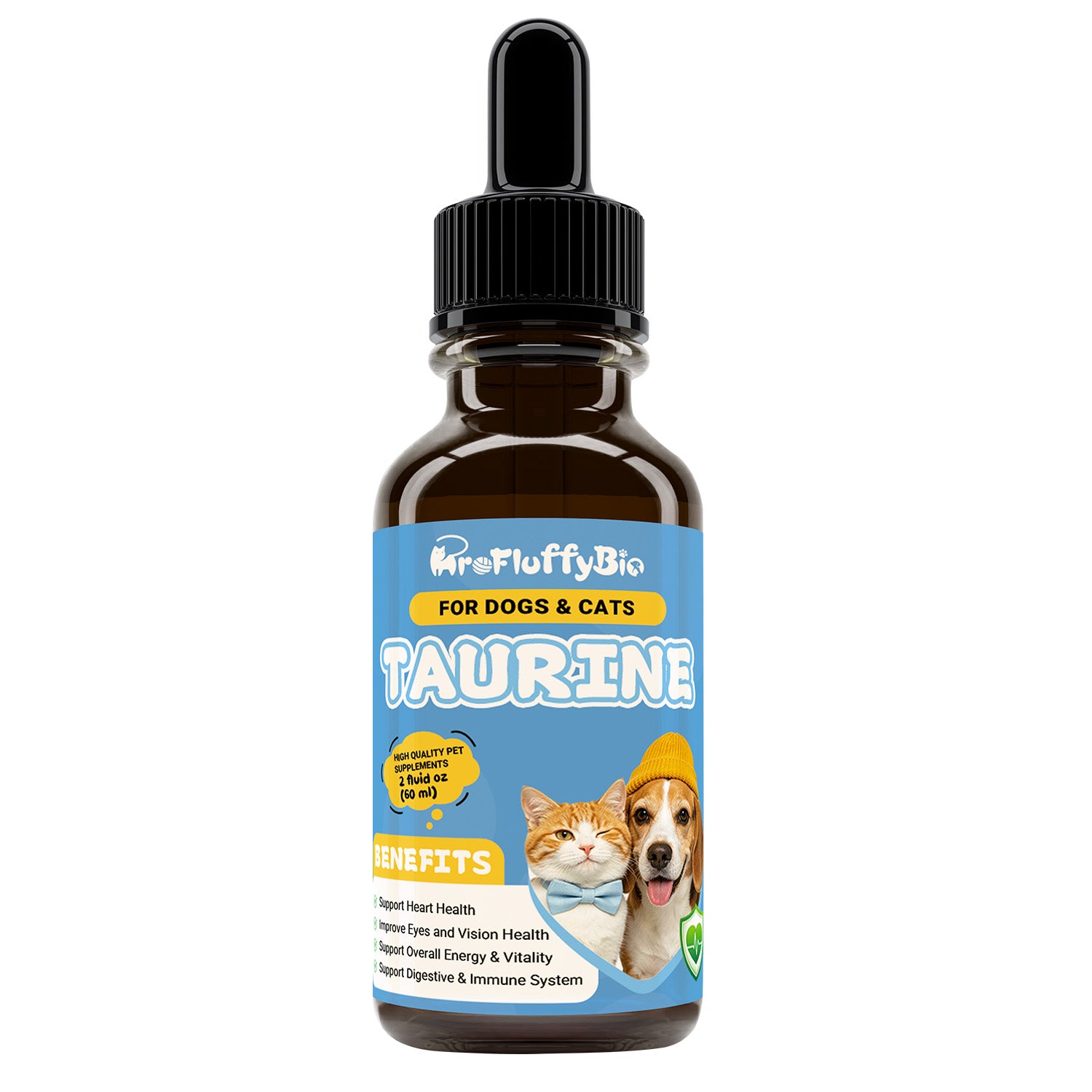 ProFluffyBio Taurine Supplement for Dogs & Cats Liquid Drops Heart Healthy 60mL (1pack) Pets Daily Amino Acid Nutrition Supplement, 100mg Taurine /mL, Vision Support, Vitamins for Heart, Energy & Vitality