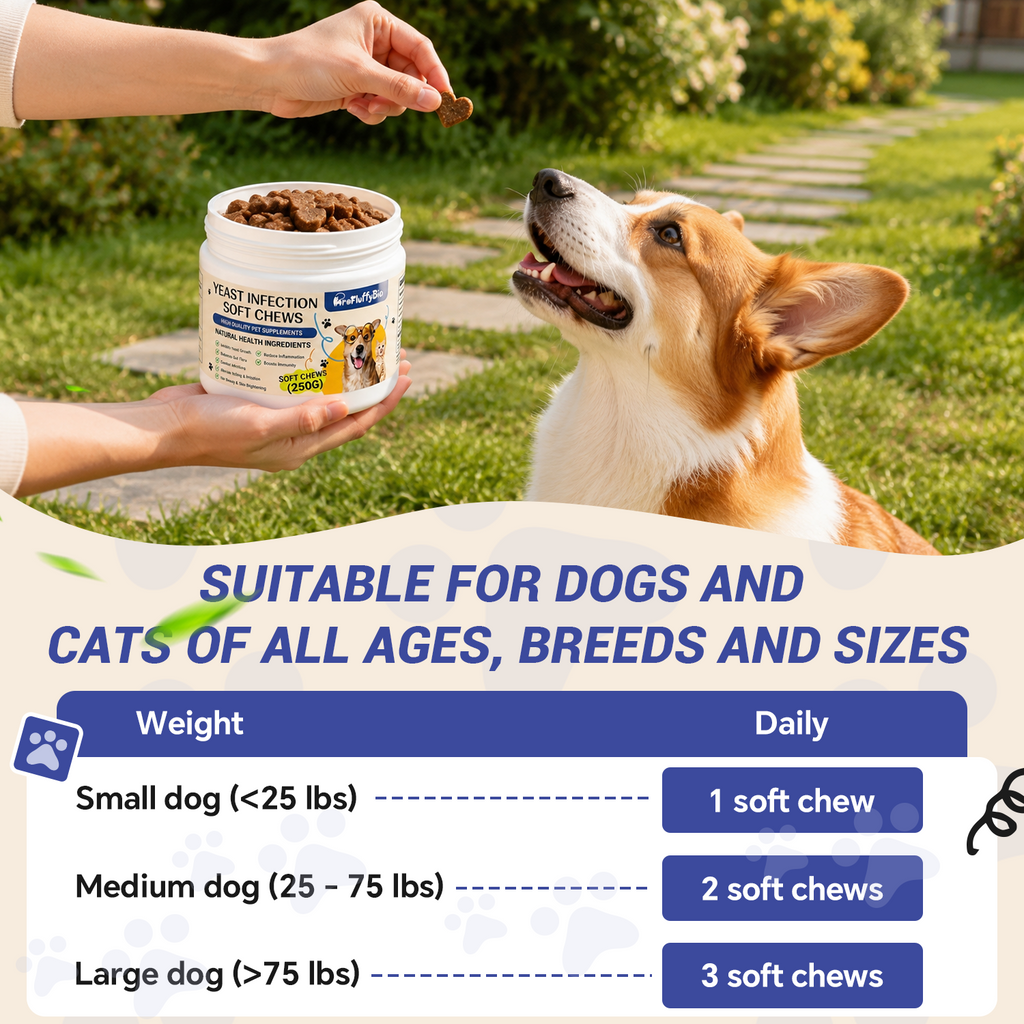 ProFluffyBio Natural Dog Yeast Infection Treatment - Itchy Skin & Ear Relief, Reduces Inflammation & Irritation, Soothes Allergy Symptoms - Herbal Supplement Soft Chews for Dogs' Healthy Itch Relief (250g)
