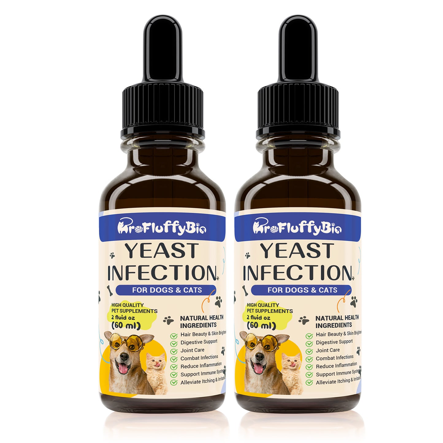 ProFluffyBio Natural Dog Yeast Infection Treatment - Itchy Skin & Ear Relief, Reduces Inflammation & Irritation, Soothes Allergy Symptoms - Herbal Supplement Drops for Dogs' Healthy Itch Relief (2 Oz)
