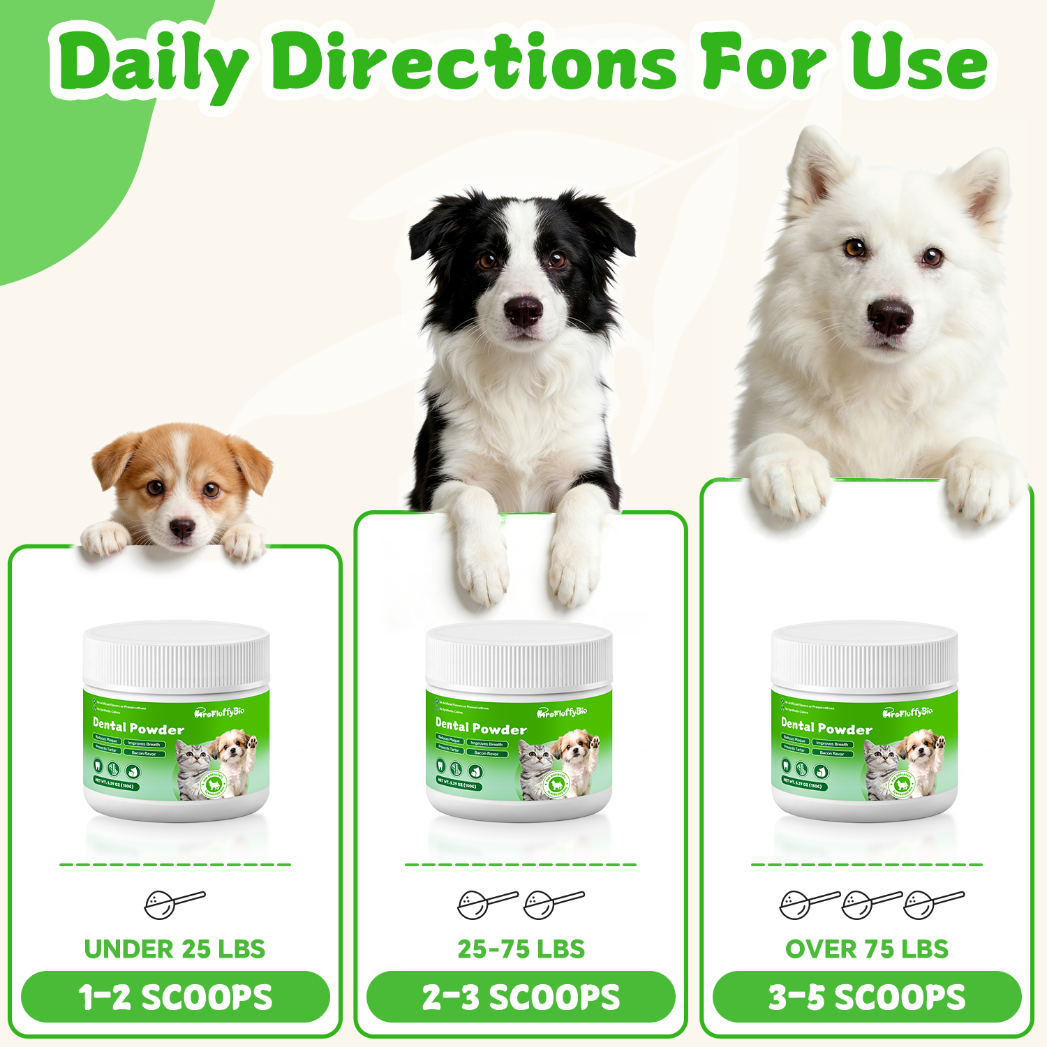ProFluffyBio Dog&Cat Dental Powder - Food Topper for Fresh Breath & Clean Teeth - Gentle Formula for Sensitive Stomachs - Bacon Flavor Tartar Plaque Remover - Natural Oral Care for Dogs and Cats